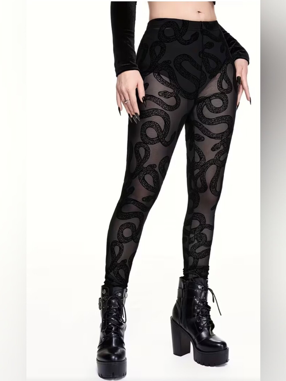 Black Sheer Snake-Print Leggings